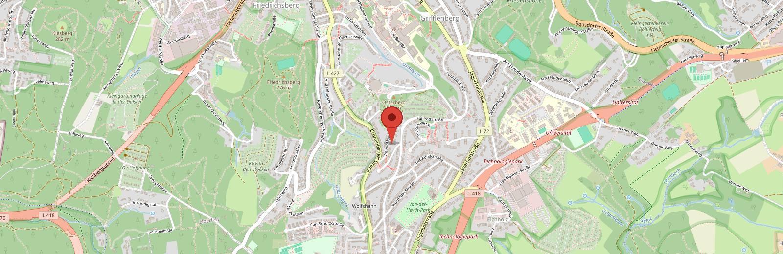 Kartenausschnitt: Standort Kfz Gutachter Wuppertal – Ingenieurbüro Hunger, Im Funkloch 33, 42119 Wuppertal