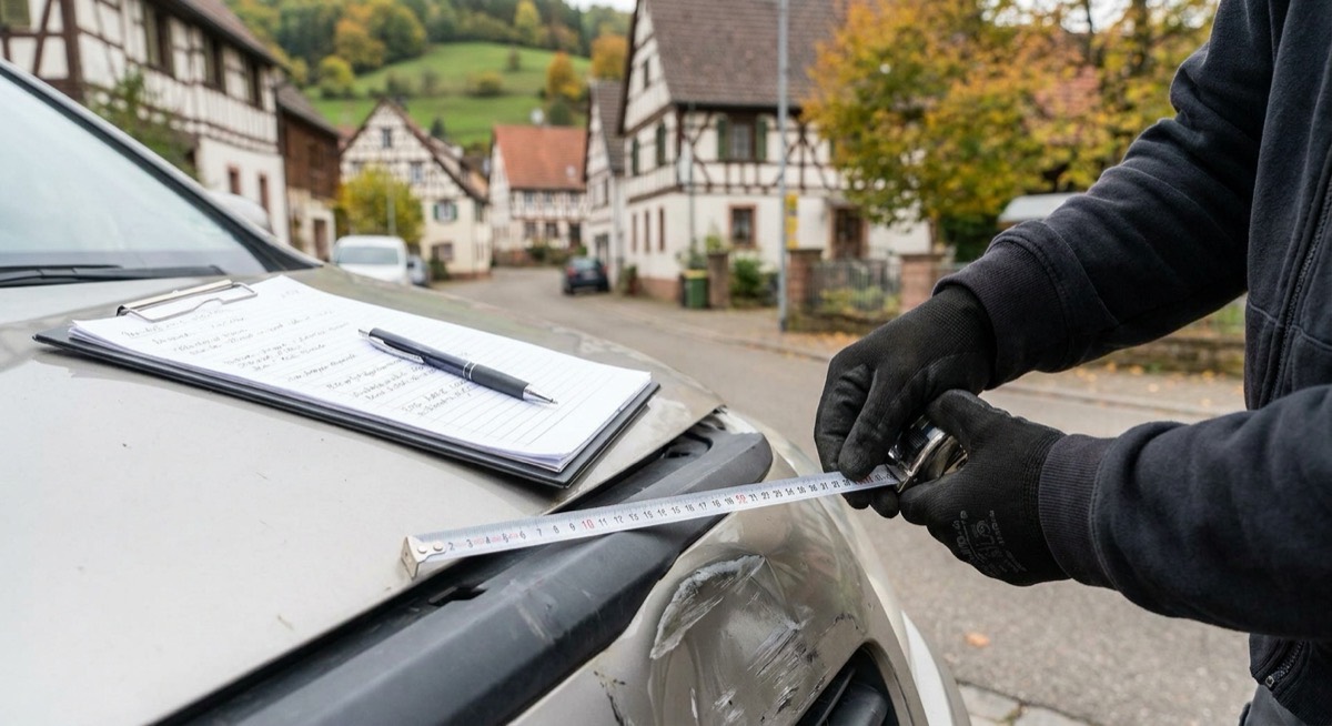 Neutrale Kfz-Schadenbegutachtung in Hagen Kfz-Sachverständiger dokumentiert einen Fahrzeugschaden bei der Begutachtung in Hagen